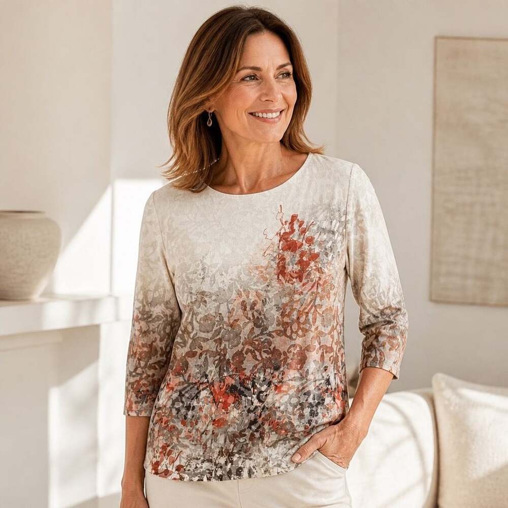 Coldwater Creek Women's Floral Print 3/4 Sleeve Knit Tunic Top Size L 14 #1626